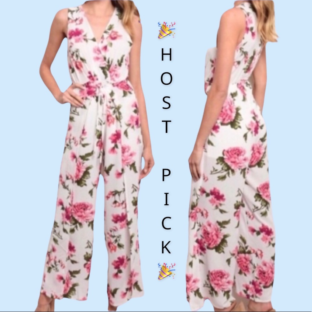 OFF WHITE SLEEVELESS FLORAL JUMPSUIT - Picture 1 of 8